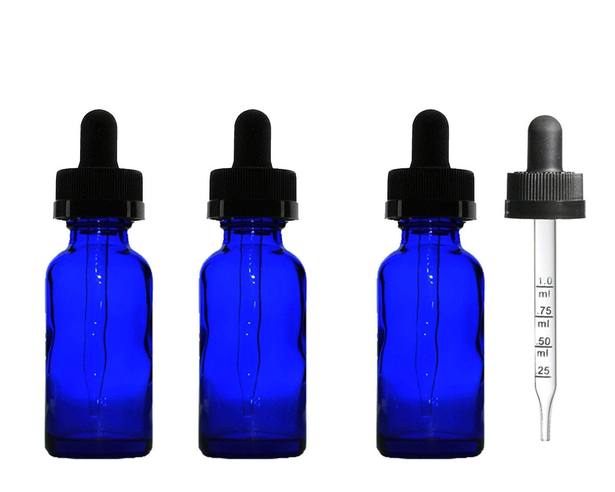 1 oz. Blue Glass Bottles with Dropper Caps (Pack of 6) - AromaTools®