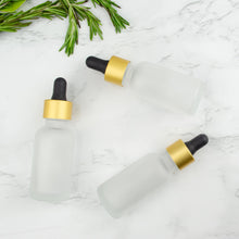 Load image into Gallery viewer, 1 FROSTED 30ml Glass Bottles w/ Metallic Gold Glass Dropper Pipette 1 Oz