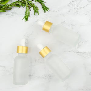 1 FROSTED 30ml Glass Bottles w/ Metallic Gold Glass Dropper Pipette 1 Oz