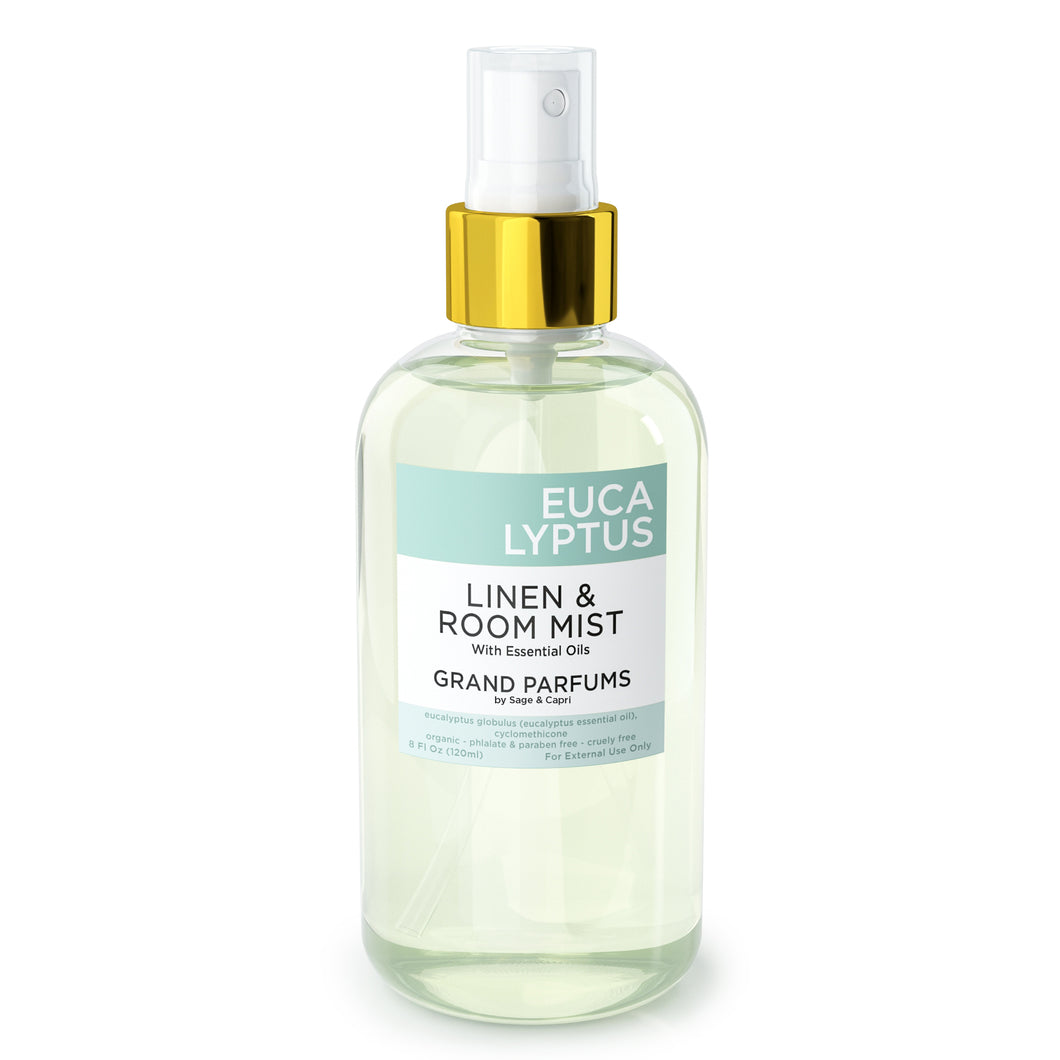 Organic Eucalyptus Spray Mist for Room, Linens and Body - by Sage & Capri for Grand Parfums - 240mL/8 Oz