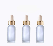 Load image into Gallery viewer, 25 FROSTED 15ml Glass Bottles w/ Metallic Gold Glass Dropper Pipette 1/2 Oz UPSCALE LUXURY Cosmetic Skincare Packaging, Serum Essential Oil