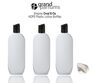 12 WHITE 8 Oz HDPE Plastic Bottles SILVER Disc Top 240ml Shampoo Lotion Body Cream Conditioner Wash Empty Private Label Packaging Container