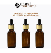 Load image into Gallery viewer, 6 AMBER Upscale 30ml Glass Bottles w/ Metallic Silver &amp; Black Dropper Pipette 1 Oz LUXURY Cosmetic Skincare Packaging, Serum Essential Oil
