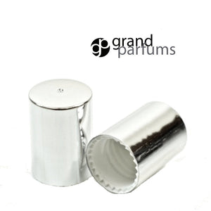 6 SHINY Solid SILVER Roll On Bottle CAPS Upscale Aluminum Lid fit 5ml, 10ml Glass Roller Ball Bottle Essential Oil Perfume Lip Gloss Roll-on