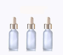 Load image into Gallery viewer, 25 FROSTED 15ml Glass Bottles w/ Metallic Gold Glass Dropper Pipette 1/2 Oz UPSCALE LUXURY Cosmetic Skincare Packaging, Serum Essential Oil