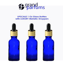 Load image into Gallery viewer, 6 Cobalt BLUE 30ml Glass Bottles w/ Metallic Gold &amp; White Dropper Pipette 1 Oz LUXURY Cosmetic Skincare Packaging, Serum Essential Oil