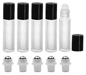 12 FROSTED 10ml PREMIUM Roll On Bottles Stainless Steel Roller Balls 10 ml  1/3 Oz Essential Oil Perfume Lip Gloss White or Black Cap