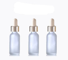 Load image into Gallery viewer, 6 FROSTED 30ml Glass Bottles w/ Metallic Gold Glass Dropper Pipette 1 Oz