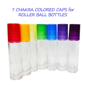 CHAKRA ROLLER Bottles SET, Choose the Roller Bottle Color 10 mL Roll-On Bottles for Essential Oil, Perfume, w/ Colored Caps for 7 Chakras