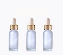 Load image into Gallery viewer, 6 FROSTED 30ml Glass Bottles w/ Metallic Gold Glass Dropper Pipette 1 Oz