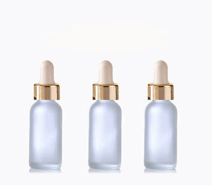 6 FROSTED 30ml Glass Bottles w/ Metallic Gold Glass Dropper Pipette 1 Oz