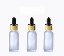 Load image into Gallery viewer, 1 FROSTED 30ml Glass Bottles w/ Metallic Gold Glass Dropper Pipette 1 Oz