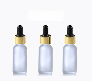 6 FROSTED 30ml Glass Bottles w/ Metallic Gold Glass Dropper Pipette 1 Oz