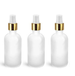 128 FROSTED 120ml Glass Bottles w/ Metallic Gold Fine Mist Atomizer 4Oz UPSCALE LUXURY Cosmetic Skincare Packaging, Fine Mist Spray
