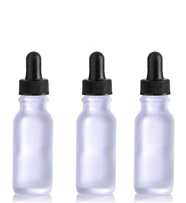 100 Frosted 15ml GLASS Dropper Bottles,  Empty Boston Round 1/2 Ounce Medicine Serum, Essential Oil Eliquid Bottles Refillable 15 ml