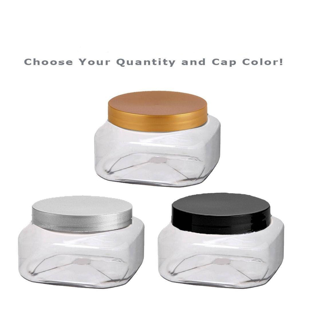 8 Ounce Plastic Square Jars with White Lids - Refillable Leak