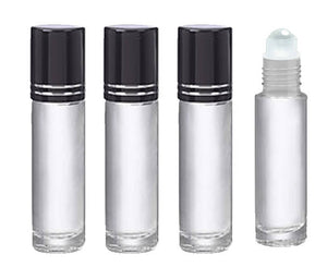 12 CLEAR 10mL DELUXE Bottles Steel or Glass Rollerballs, Pink, Turquoise, Black Gold or Silver Metallic Caps 1/3 Oz Essential Oil Perfume