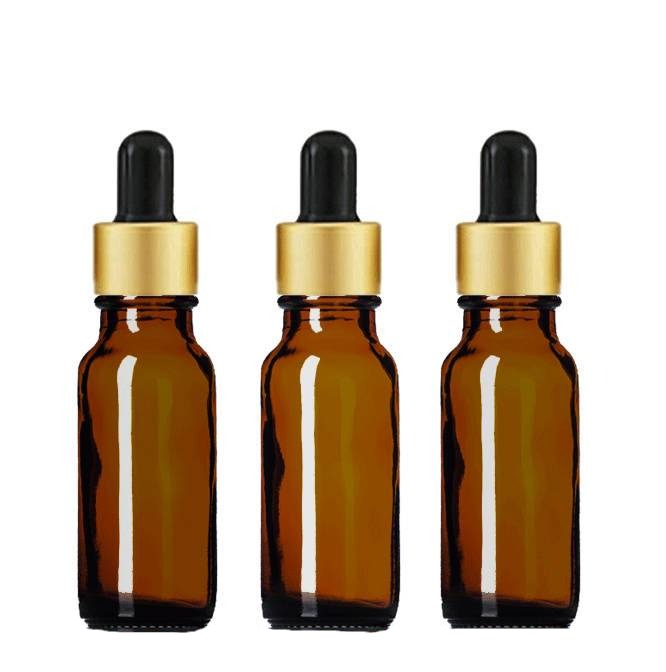 12 DARK AMBER Premium 1/2 Oz Glass Boston Round Shiny Gold/Black Dropper Bottle 15ml Medicine Pipette Oil Serums, Essential Oils Dispensing