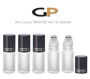 6 FROSTED 5ml Premium Roll On Bottles with GOLD or SILVER Cap Stainless Steel Roller Balls 5 ml  1/6 Oz Essential Oil Perfume Lip Gloss