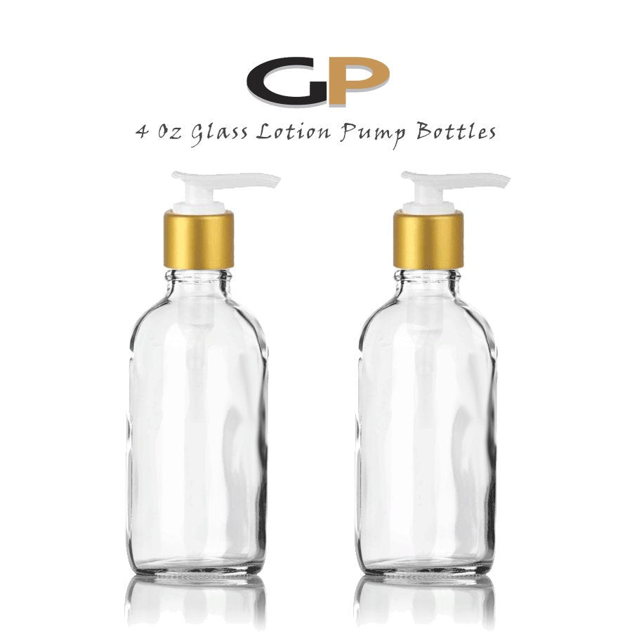 4 Oz Clear Glass Bottle w/ White Matte Gold Glass Dropper