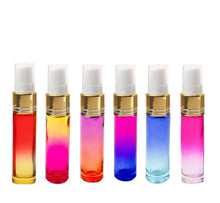 Load image into Gallery viewer, 6 pcs OMBRE 10ml Glass ATOMIZER Bottles, Fine Mist Sprayers, MATTE SiLVER or SHiNY GoLD Aluminum Caps Luxury Private Label Packaging