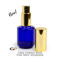 Load image into Gallery viewer, 3 Pieces - 15ml LUXURY PERFUME ATOMIZER Empty Cobalt Blue Glass Bottle w/ Gold, Black or Silver Cap 1/2 Oz ,Cologne Essential Oil Bottle