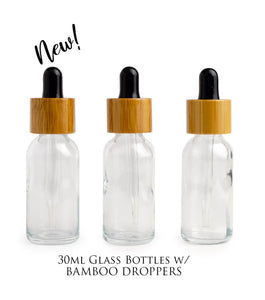 3 GREEN 30ml Glass BAMBOO Dropper Bottles 1 Oz Boston Round Shape Glass Pipette White or Black Bulbs