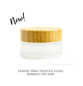 3 NATURAL BAMBOO Caps on Premium FROSTED Glass 30mL Jars, w/ Sealing Liners, for Face Cream, Luxury Spa Cosmetic Packaging Containers