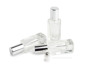 12 LUXURY SQUARE Slim 5ml Clear Glass Roll-on, Gold Caps Roller Perfume Bottles Stainless STEEL Ball Fitment, 1/6 Oz Essential Oil,  5 ml