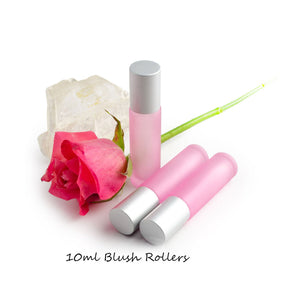 SALE! 3 BLUSH PINK 10ml Glass Roller Bottle, Essential Oil Rollon w/ Glass or Steel Rollers Perfume Vials, Gold Silver Matte/Shiny Caps