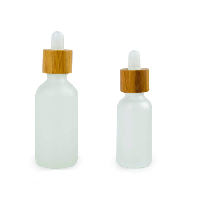 12 BAMBOO Dropper Bottles TRANSLUCENT Bulbs, 1 Oz FROSTED 30ml Boston Round Bottles