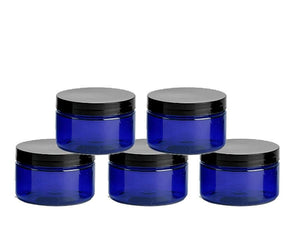 100 Cobalt Blue Low Profile PET Plastic Empty Cosmetic Jars 4 Oz 120 mL Choose Cap Sugar Scrub, Bath Salts, Body Butter,  Hair Conditioner