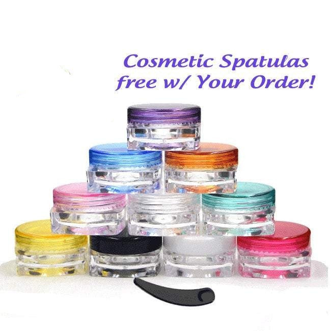 6 Assorted Colors 3g Jars 3 gram + Free Spatula/ Spoons Mini Travel Sample Cream Solid Perfume, Make-Up, Cosmetic Party Favor Great Colors