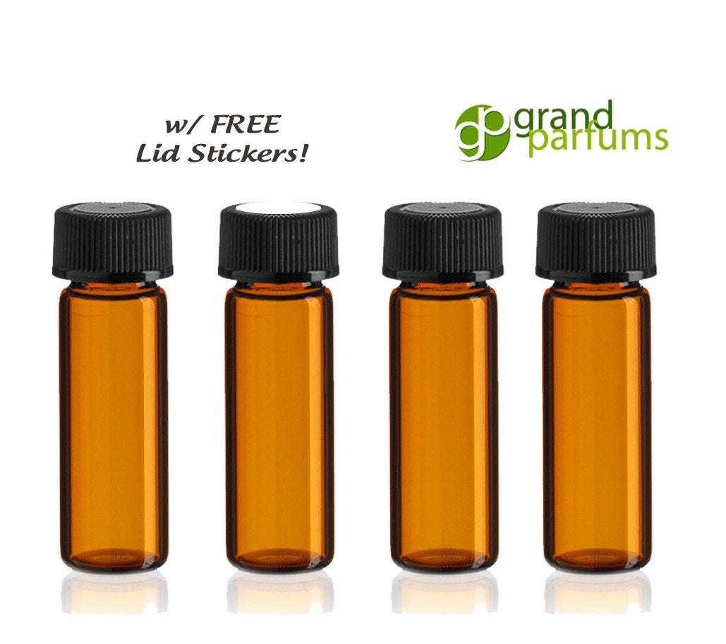 Amber Essential Oil Vials Bottles 1 DRAM 4 ml w/ Black Caps, FREE Lid –  Grand Parfums II