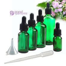 Load image into Gallery viewer, 50 Classic Green 15mL 1/2 Oz Bulb Dropper Bottle Boston Round Black Medicine Bulb Pipette Serum, Measure Carrier Essential Oils Aromatherapy