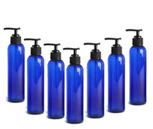 Load image into Gallery viewer, 6 Cobalt Blue 4 Oz Lotion Pump Dispenser BOTTLES BPA Free PET Black Pump Cap Lotion, Shampoo, Body Cream, Soap Aromatherapy, Essential Oil