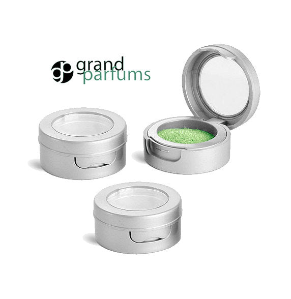 UPSCALE Silver PREMIUM 3 Gram Lip Balm Container 3ml Cosmetics Jar 3cc 3ml Hinged Lid and Clear Window for Mineral Makeup, Stash Box  Beads