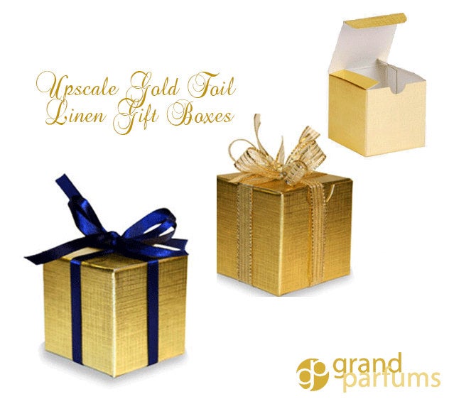 6 GOLD Linen Foil Gift Boxes, Upscale Sturdy Metallic 4