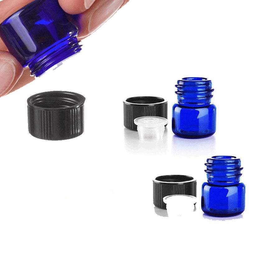 12 Cobalt Blue 1/4 Dram Glass Vials w/ Orifice Reducer Oil Dispensing Bottles, 1ml  Micro-Mini Bottles , Essential Oil Storage Sample Jars