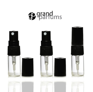 6 Clear Glass 3ml Fine Mist Atomizer Bottles 3 ml w/ Gold Metallic Spray Mist Caps Perfume Cologne Travel Size Sample Packaging Wholesale