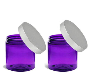 3 LUXURY Hi Wall PURPLE 8 Oz Plastic Cosmetic Jars 240ml w/ Premium Matte SILVER Aluminum Caps Body Creams Scrubs Salve 240 ml Spa Packaging